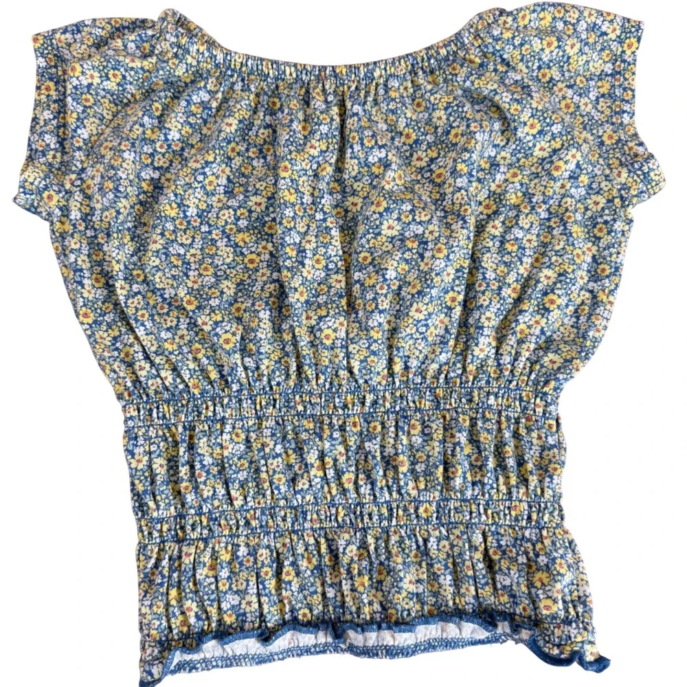 SALE OshKosh Bgosh Girls Floral‎ Top, Smocked Bodice, Blue Yellow, Size 6-6X